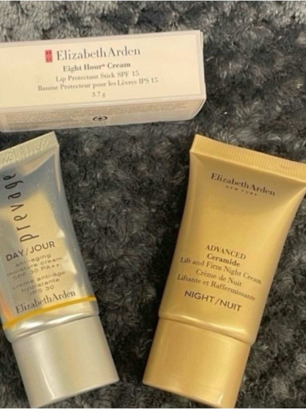 Elizabeth Arden gold and white skincare trio - Day, Night & Lip Cream